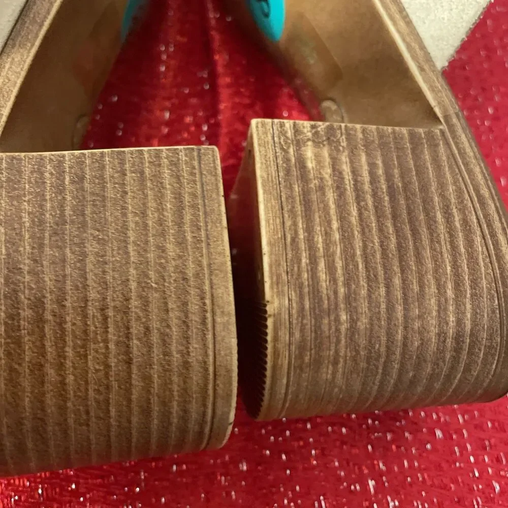 Womens Size 8 Italian Leather Chunky Heel Toe Slide Sandals Cruise Resort Wear